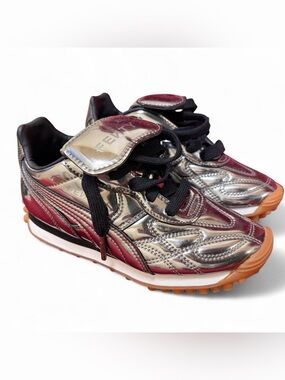 Kids Metallic Silver & Burgundy Sneakers with Gum Sole